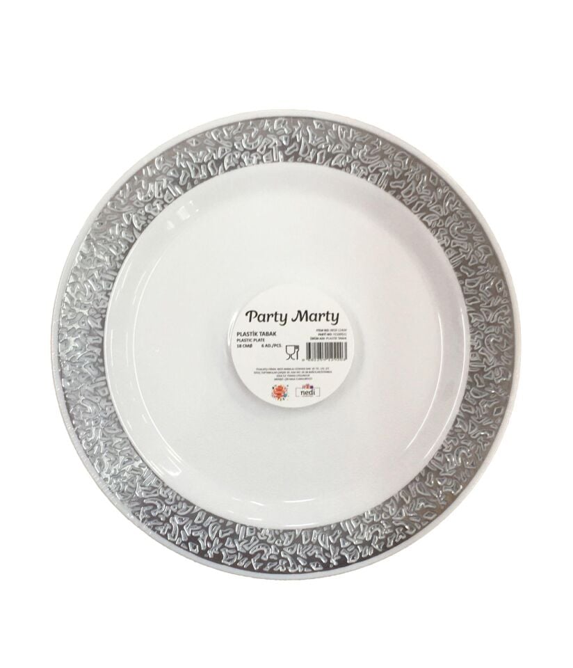 TABAK PLASTİK GÜMÜŞ VARAKLI 18 CM