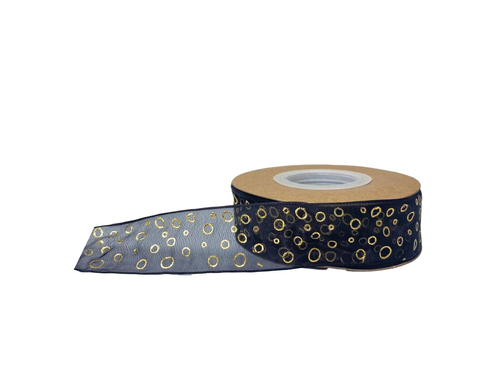 KURDELE ORGANZE SİYAH PUANLI 2,5 CM 22 MT.