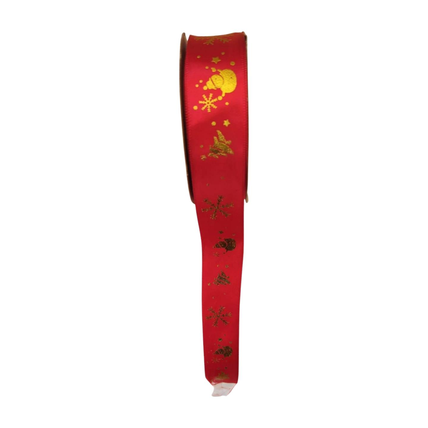 KURDELE SATEN YILBAŞI DESENLİ 2,5 CM 22 MT KIRMIZI