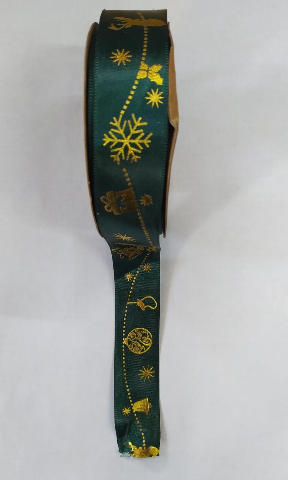 KURDELE SATEN YILBAŞI DESENLİ 2,5 CM 22 MT YEŞİL