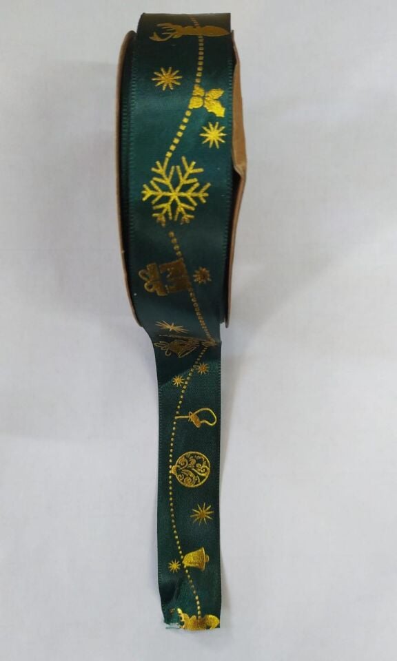 KURDELE SATEN YILBAŞI DESENLİ 2,5 CM 22 MT YEŞİL