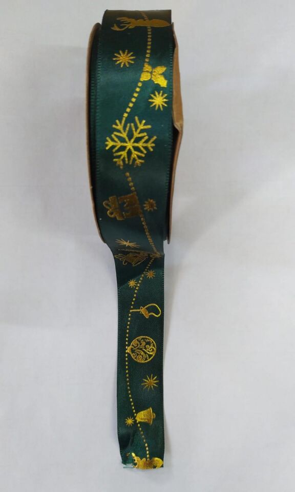 KURDELE SATEN YILBAŞI DESENLİ 2,5 CM 22 MT YEŞİL
