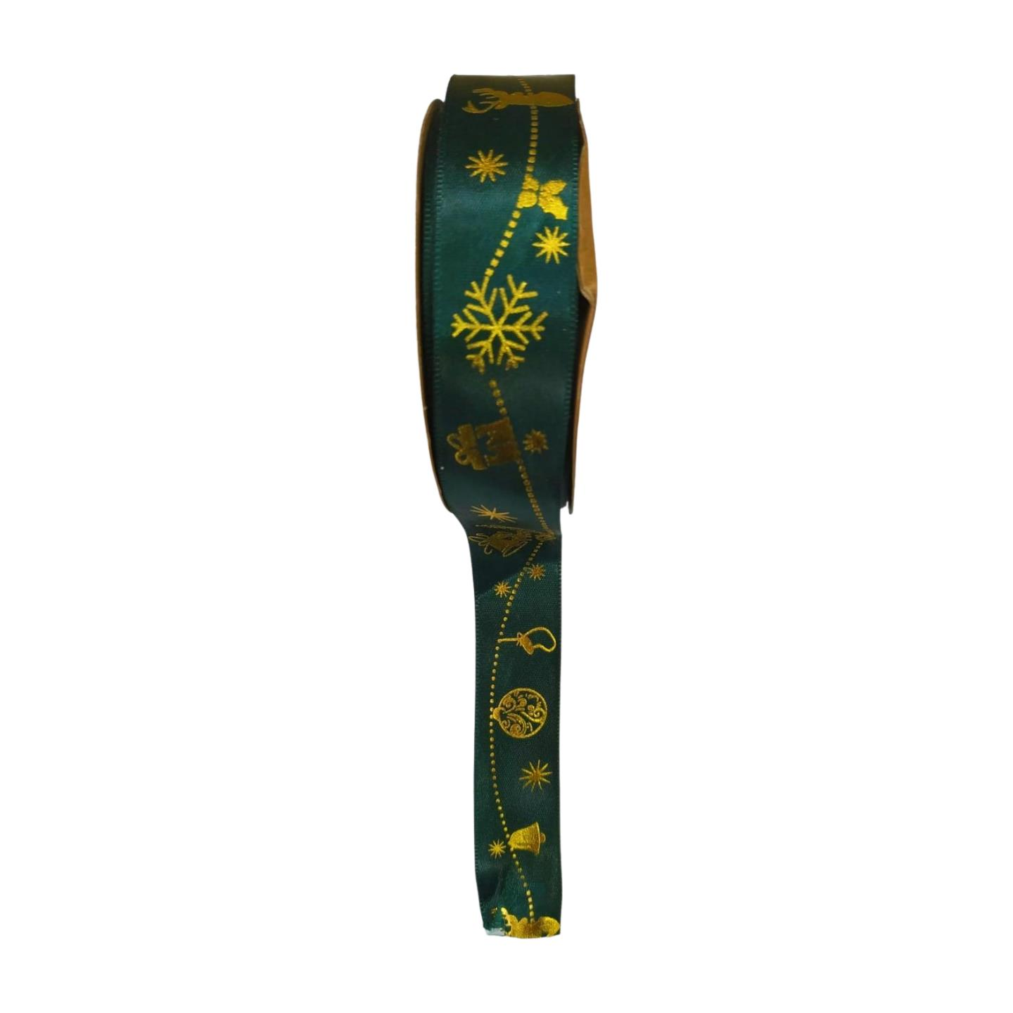 KURDELE SATEN YILBAŞI DESENLİ 2,5 CM 22 MT YEŞİL
