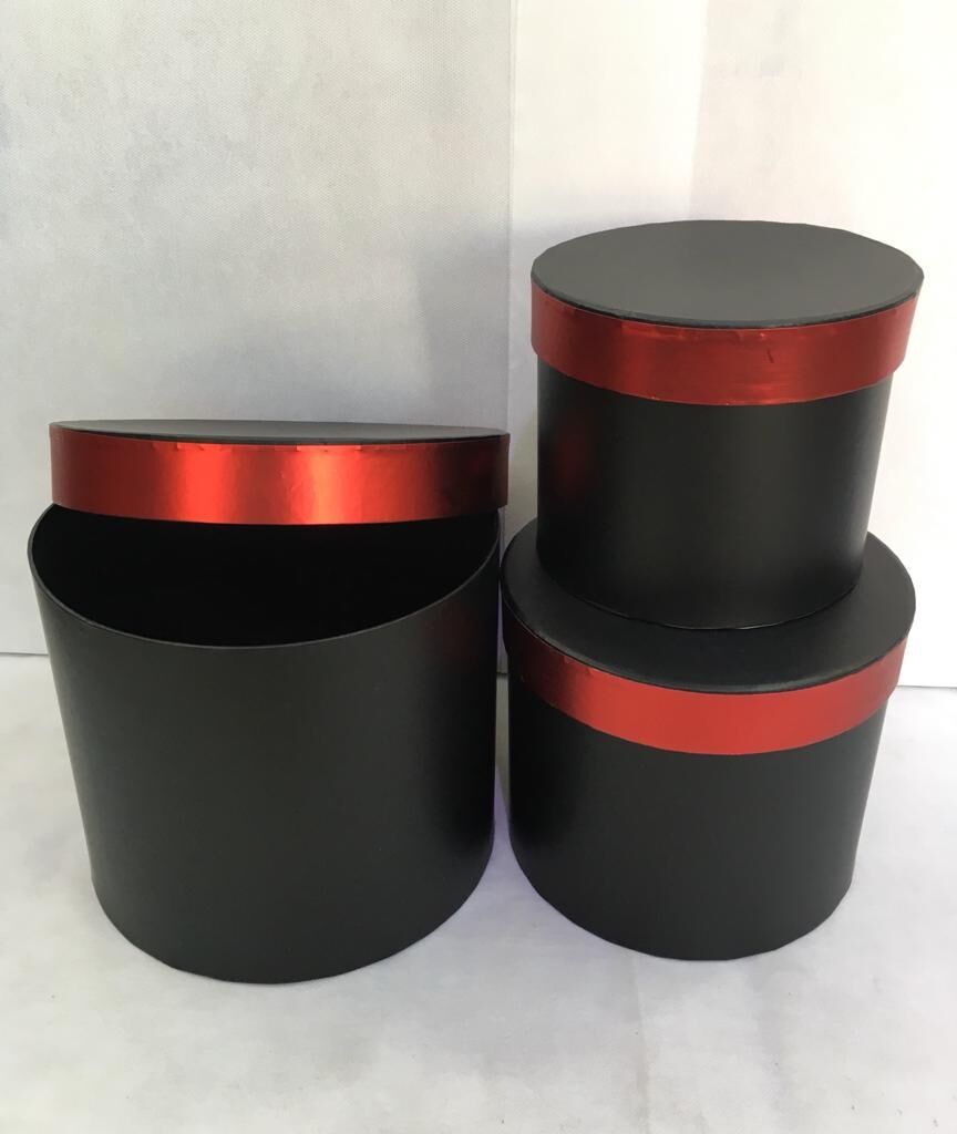 KUTU SİLİNDİR 3LÜ SİYAH KAPAĞI METAL KIRMIZI ÇİZGİ