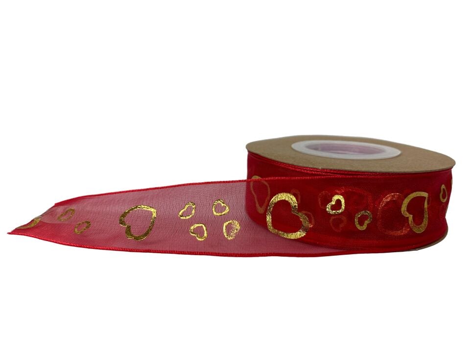 KURDELE ORGANZE KIRMIZI KALPLİ 2,5 CM 22 MT.