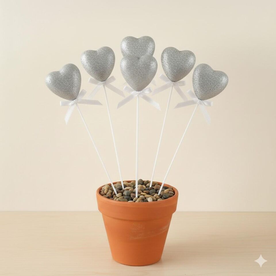 ÇUBUKLU STRAFOR KALP SİMLİ 10 LU ORTA GÜMÜŞ