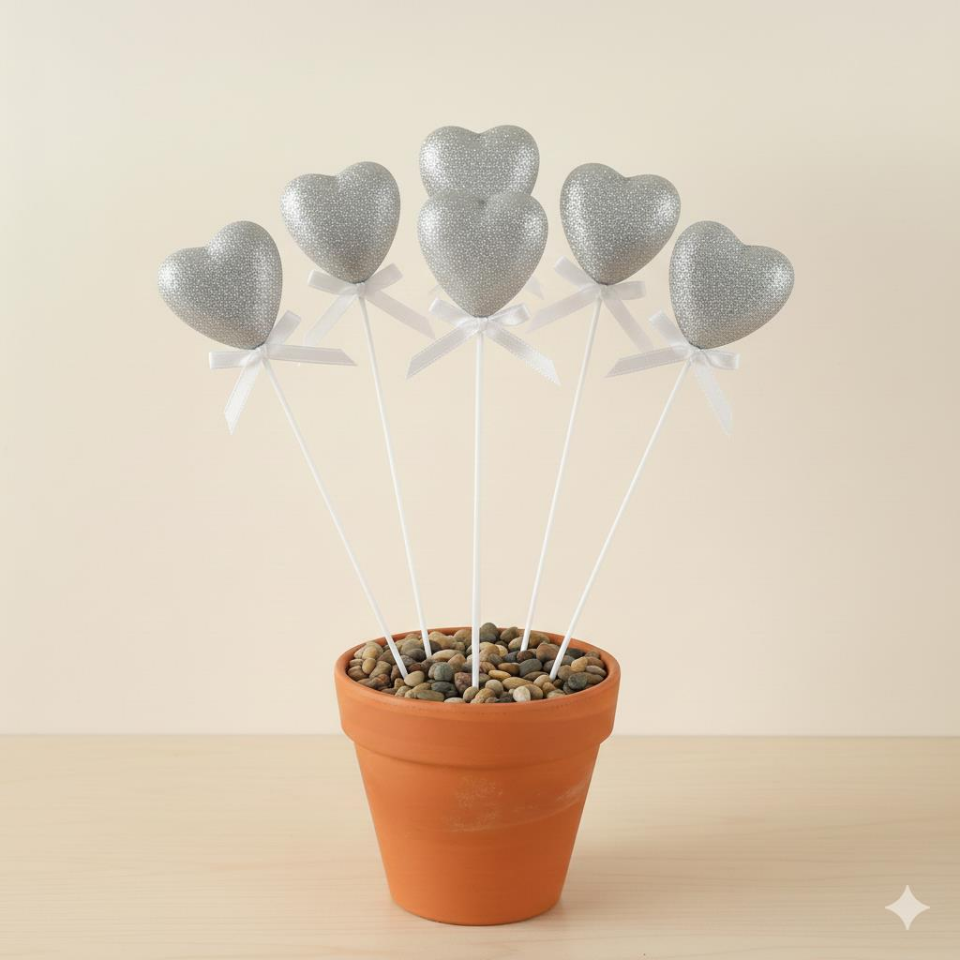 ÇUBUKLU STRAFOR KALP SİMLİ 10 LU ORTA GÜMÜŞ