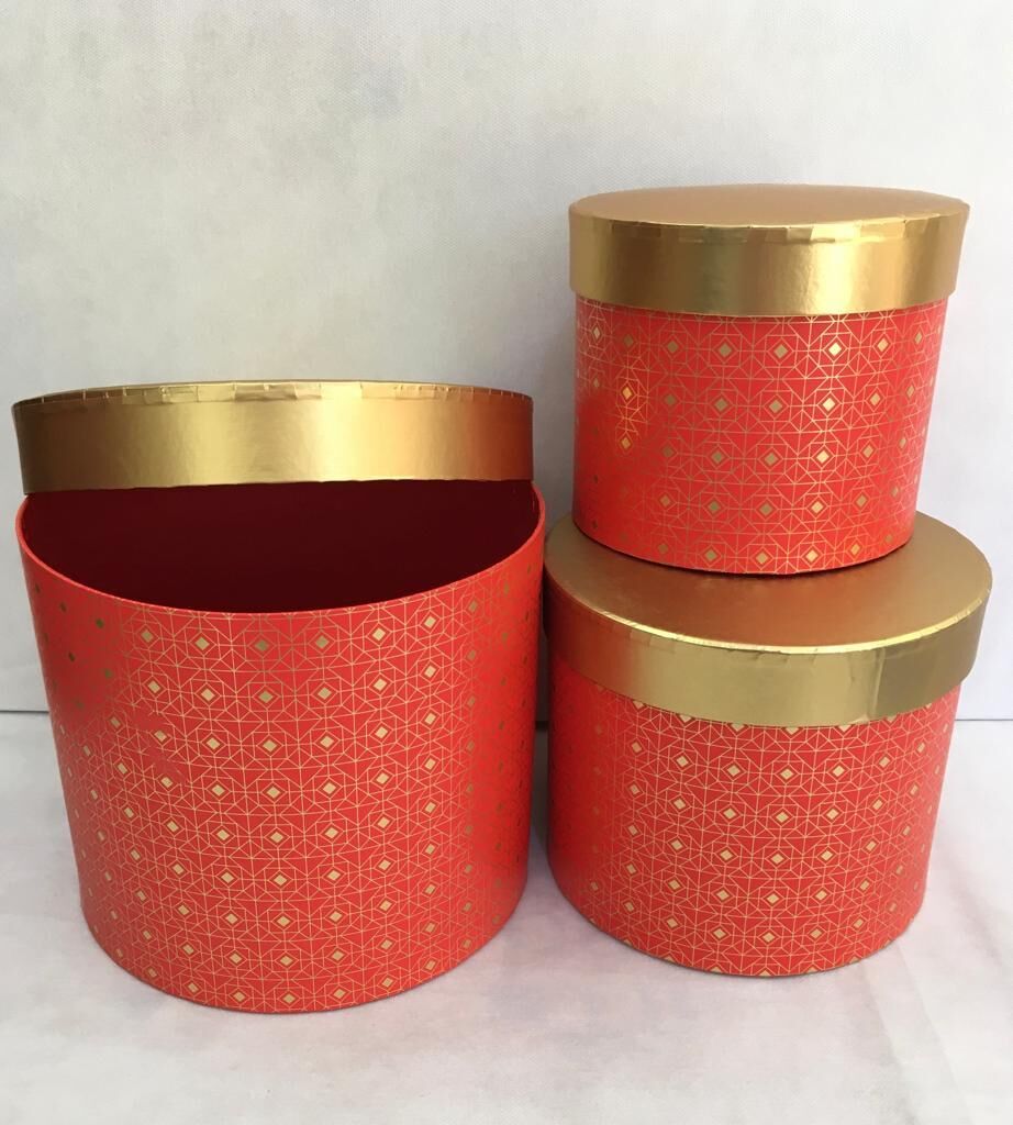 KUTU SİLİNDİR 3LÜ KIRMIZI SERPME ALTIN PUANLI