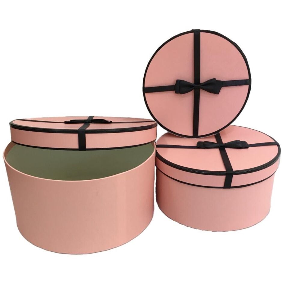 KUTU YUVARLAK 3 LÜ PEMBE  SİYAH FYONKLU
