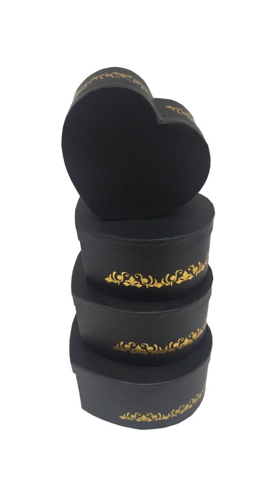 TN KALPLİ KUTU 4 LÜ KENARI VARAK BASKILI SİYAH