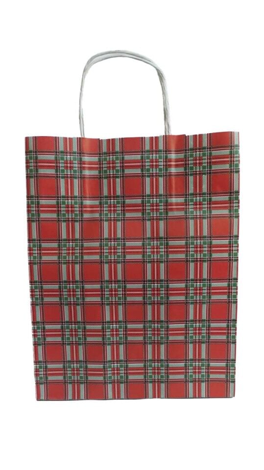 ÇANTA B.KRAFT BÜKÜM SAPLI NOEL EKOSE18*24 CM25 Lİ