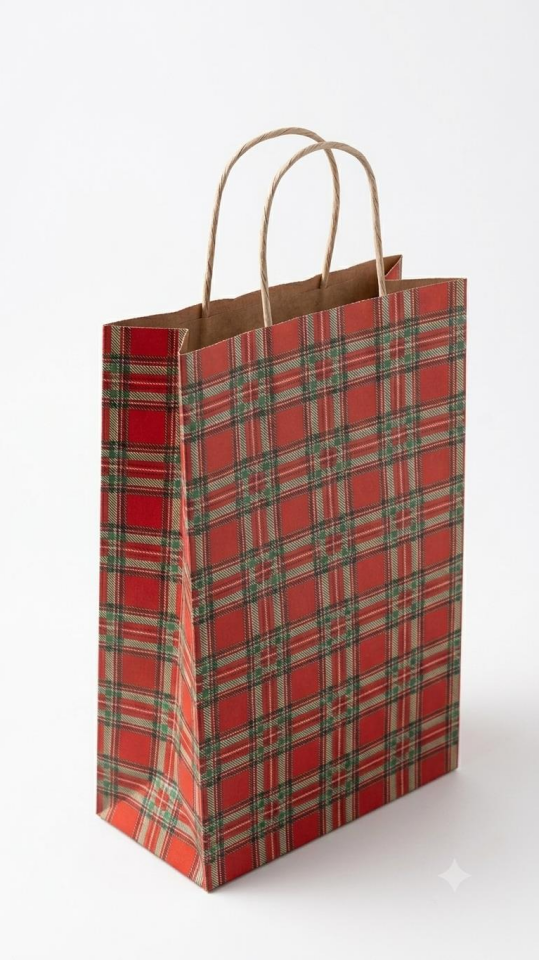 ÇANTA B.KRAFT BÜKÜM SAPLI NOEL EKOSE18*24 CM25 Lİ