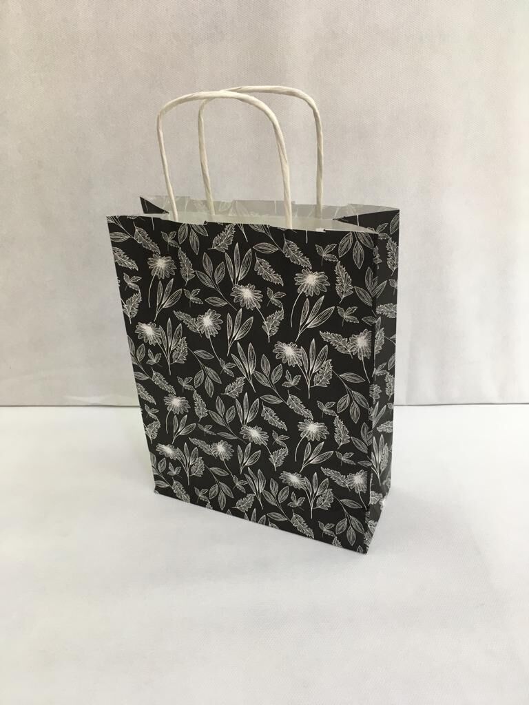 ÇANTA KRAFT  BÜKÜM  SAPLI ÇİÇEKLİ  18*24cm 25 Lİ