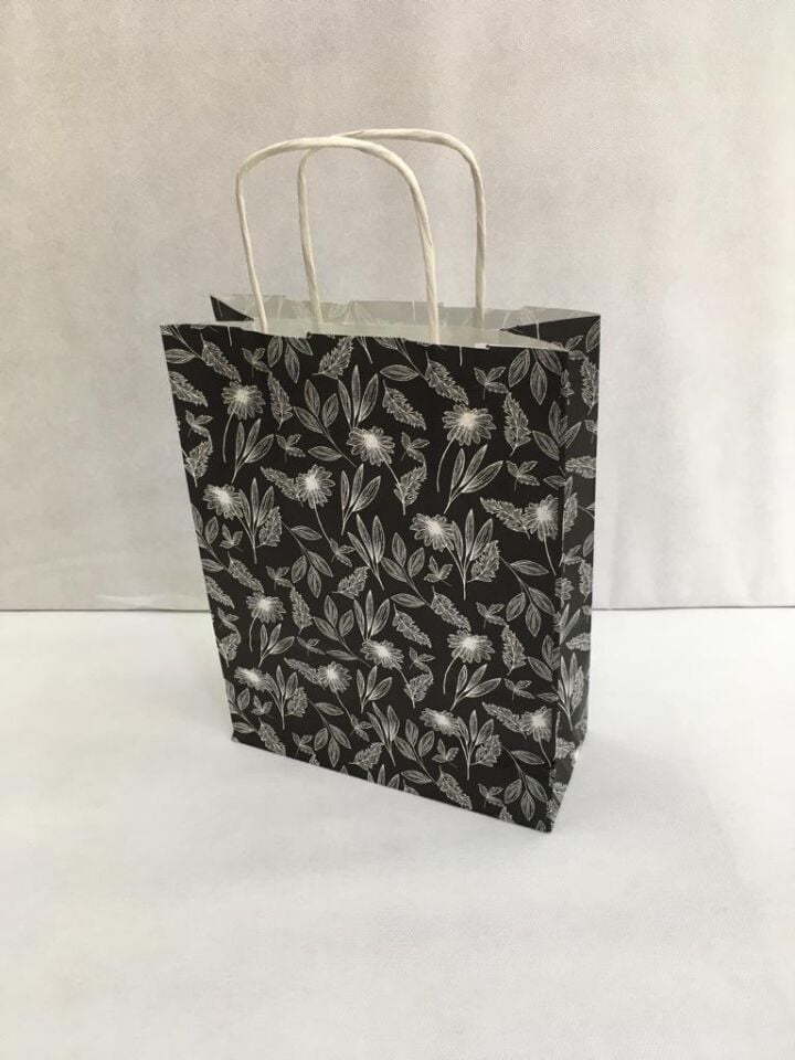 ÇANTA KRAFT  BÜKÜM  SAPLI ÇİÇEKLİ  18*24cm 25 Lİ