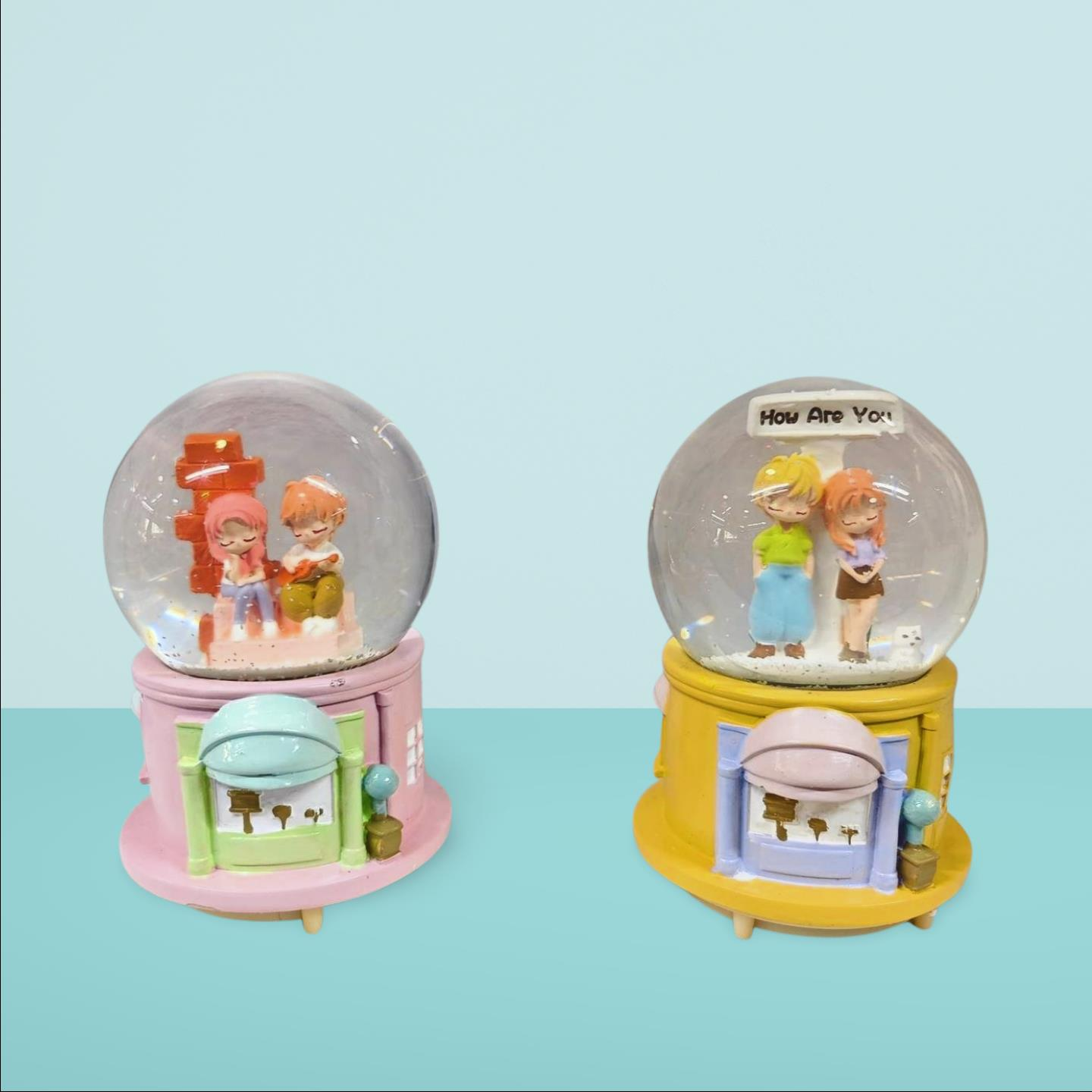 KAR KÜRESİ GENÇ SEVGİLİLER PEMBE-SARI