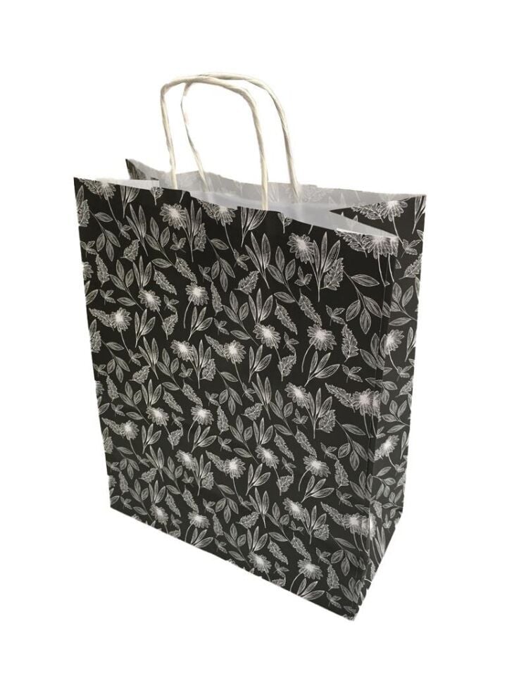 ÇANTA KRAFT BÜKÜM SAPLI ÇİÇEKLİ 25*31cm 25 Lİ