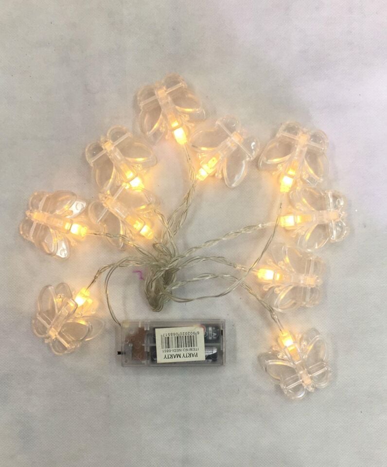 IŞIK PİLLİ LED GÜNIŞIĞI KELEBEK MANDALLI 10 LU