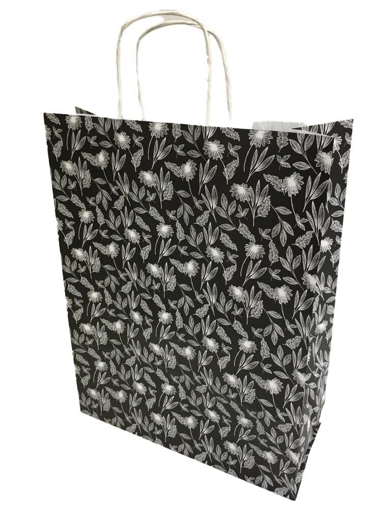 ÇANTA KRAFT BÜKÜM SAPLI ÇİÇEKLİ 32*41cm 25 Lİ