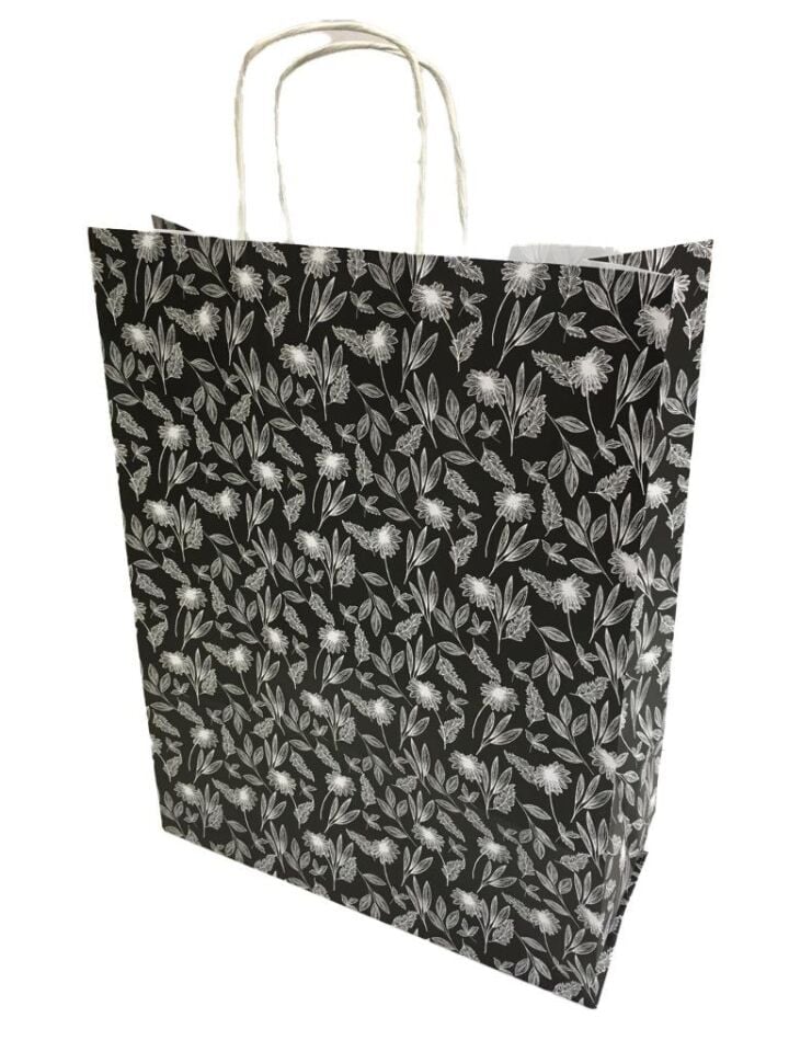 ÇANTA KRAFT BÜKÜM SAPLI ÇİÇEKLİ 32*41cm 25 Lİ