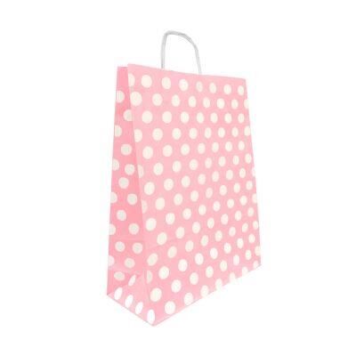 ÇANTA KRAFT BÜKÜM SAPLI PEMBE PUANLI 32*41cm 25 Lİ