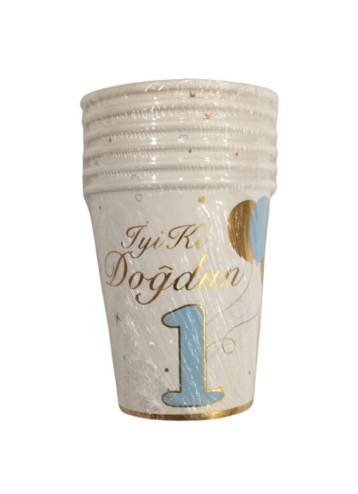 BARDAK  KARTON VARAK BASKILI 1 YAŞ MAVİ  6LI