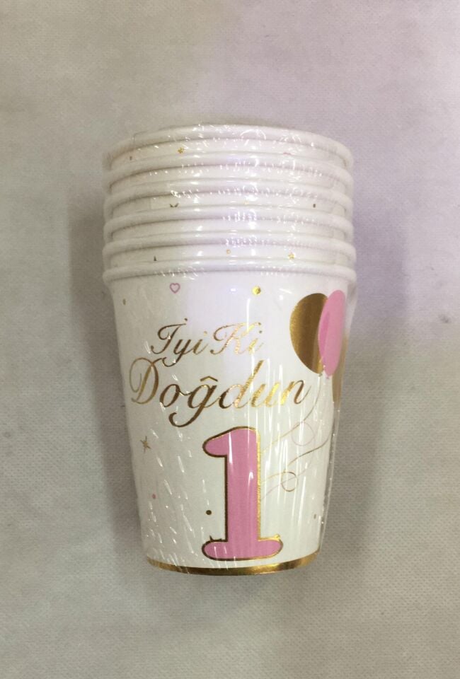 BARDAK  KARTON VARAK BASKILI 1 YAŞ PEMBE  6LI