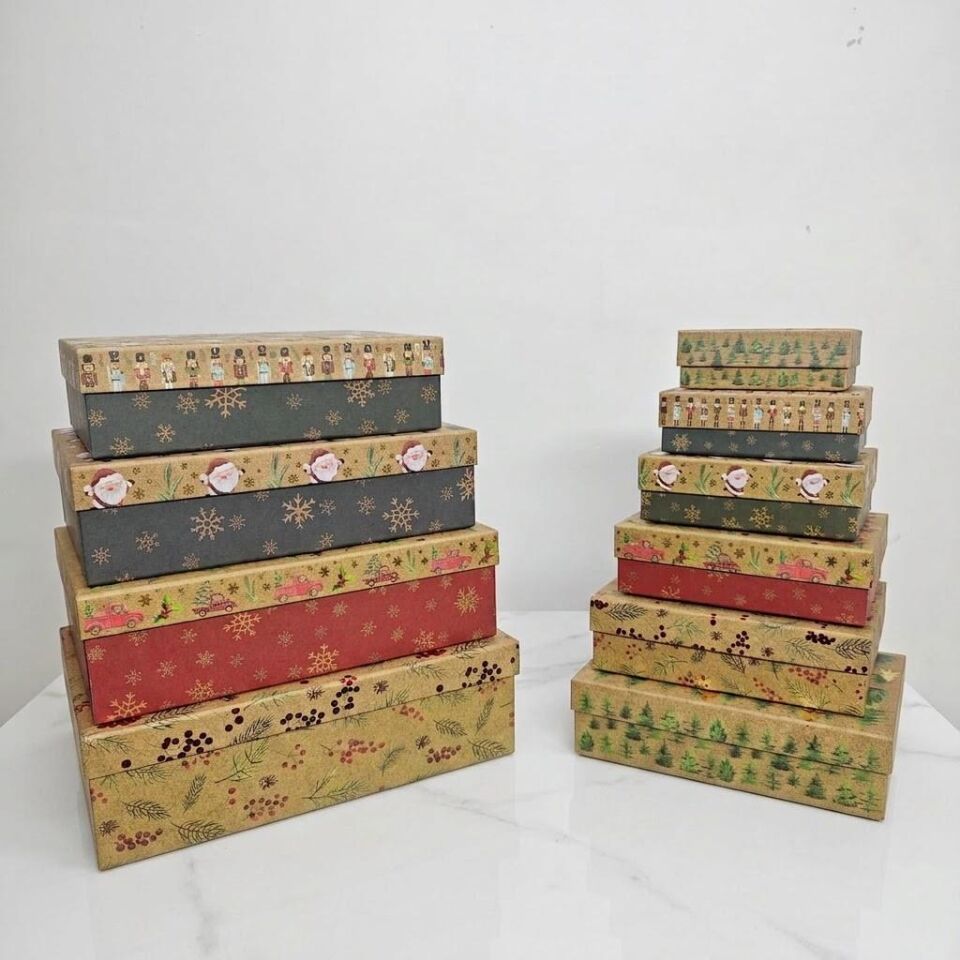 KUTU DİKDÖRTGEN 10 LU KRAFT NOEL ÇAM DESENLİ