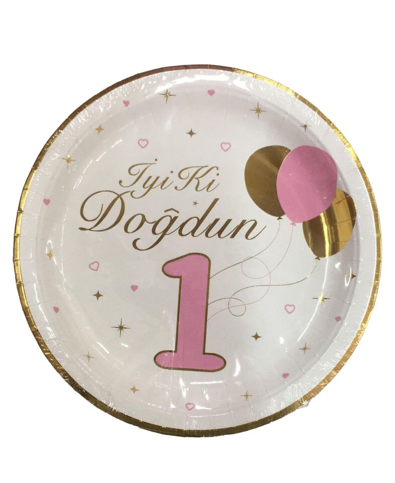 TABAK KARTON VARAK BASKILI 1 YAŞ PEMBE 6 LI