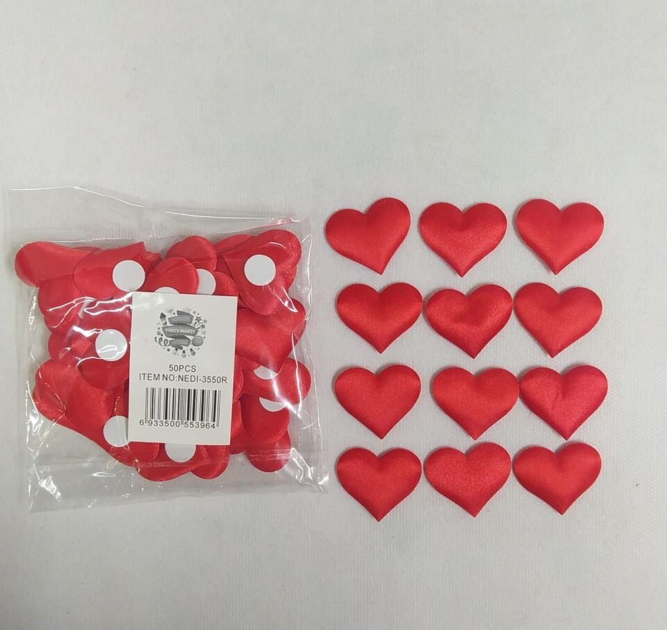 YAPIŞKANLI KALP SATEN 3,5 CM 50 Lİ