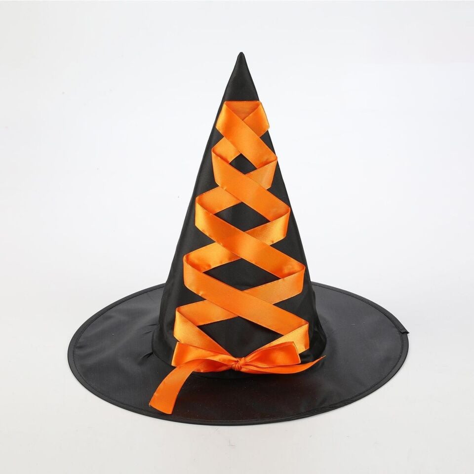 HALLOWEEN KUMAŞ CADI ŞAPKASI KURDELELİ TURUNCU 12