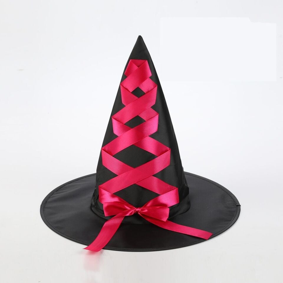 HALLOWEEN KUMAŞ CADI ŞAPKASI KURDELELİ KIRMIZI 12