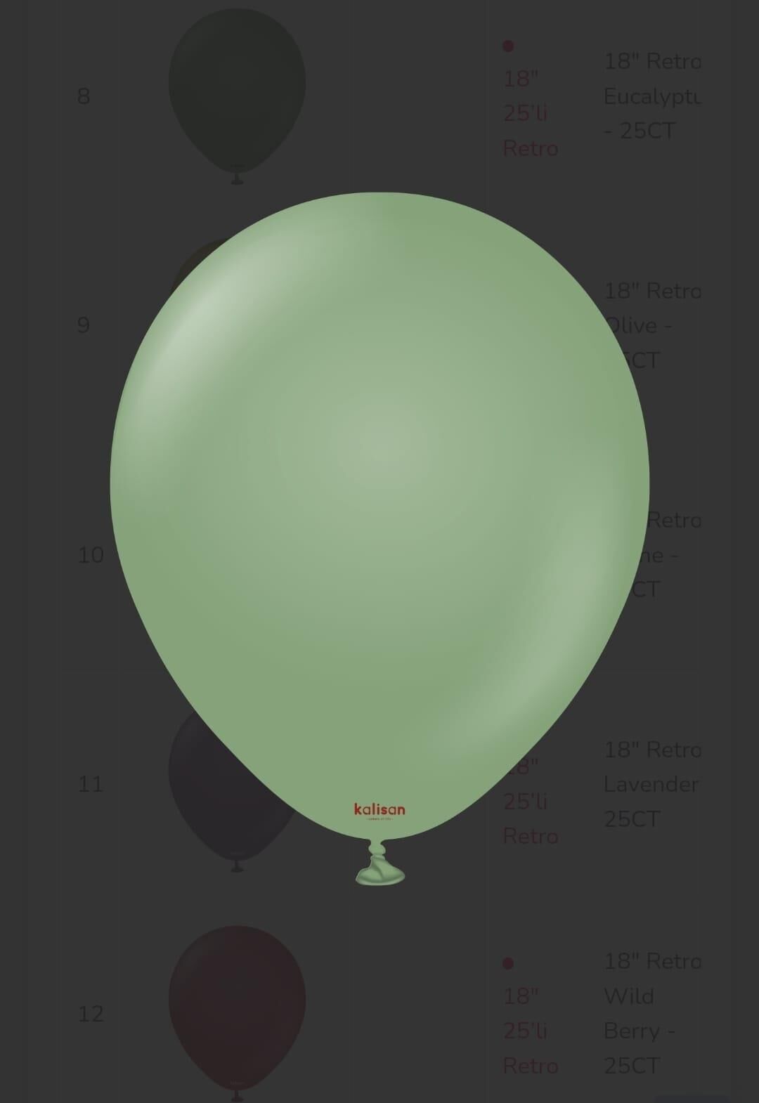 BALON 18'' RETRO EUCALIPTUS  25 Lİ  KALİSAN