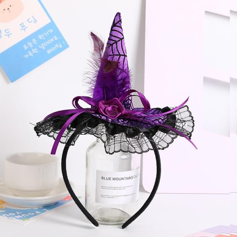 HALLOWEEN TAÇ CADI ŞAPKALI TÜYLÜ MOR 12 Lİ