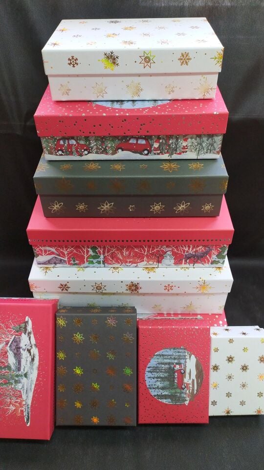 KUTU DİKDÖRTGEN 10 LU VARAKLI NOEL ARABALI