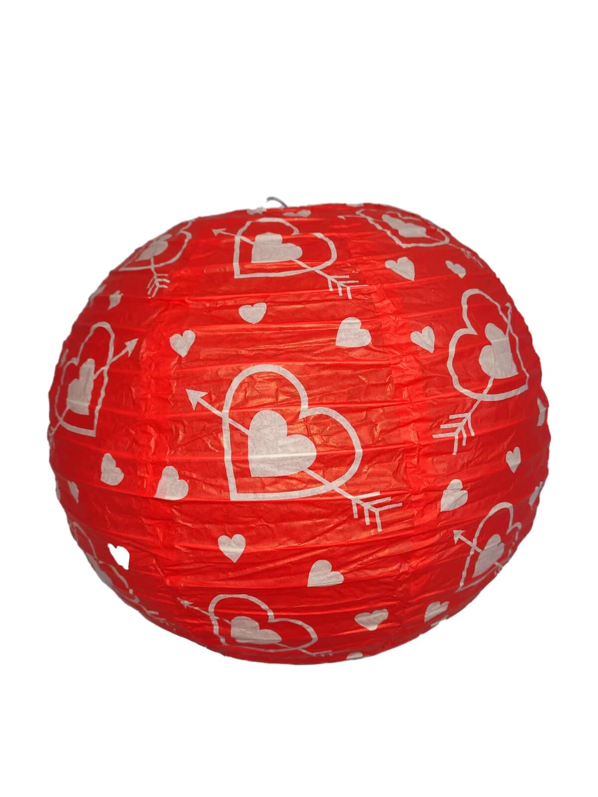 ÇİN FENERİ KAĞIT 30CM KALP DESENLİ KIRMIZI