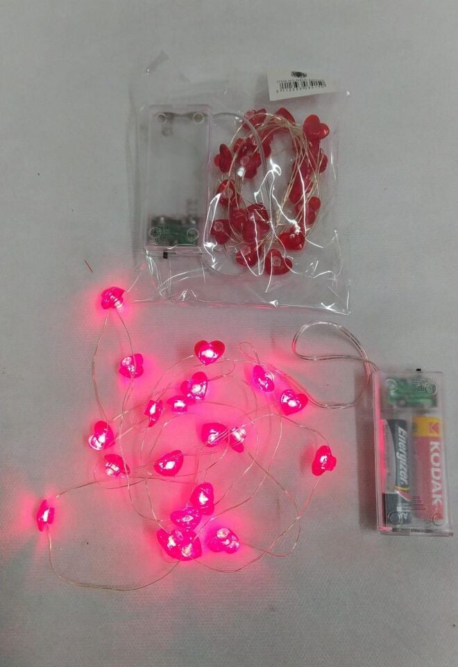 IŞIK PİLLİ LED 2M 20 AMPUL KALPLİ KIRMIZI