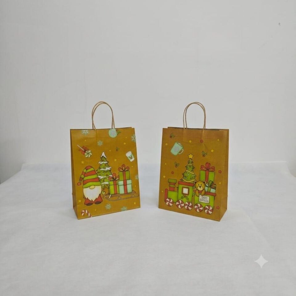 ÇANTA KRAFT BÜKÜM KARIŞIK YILBAŞI 15*21*8 cm 12 Lİ