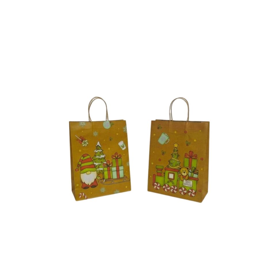 ÇANTA KRAFT BÜKÜM KARIŞIK YILBAŞI 15*21*8 cm 12 Lİ